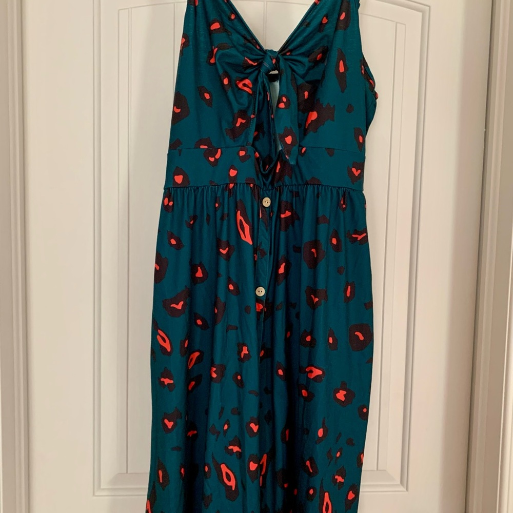 Teal Sundress with Red Leopard print
